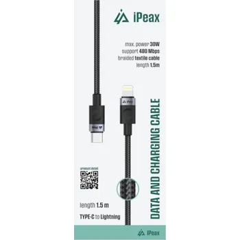 Datový kabel iPEAX Textilní kabel USB-C / lightning 1,5 m, USB 2.0 - černý