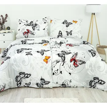 Povlečení Stanex Krepové povlečení Motýl bílá, 140 x 200 cm, 70 x 90 cm, mix barev