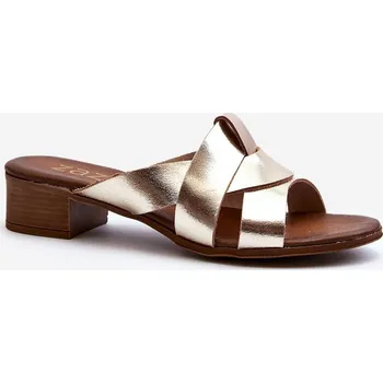 Dámské pantofle Zazoo 40236 Kožené Dámské Žabky Na Nízkém Podpatku Barva: Zlatá, Velikost: 41