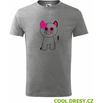 Dětské tričko kočka plyšová - Barva: tmavě šedý melír, Velikost 6let