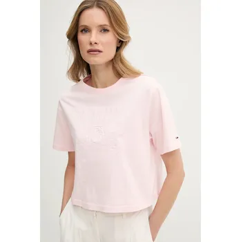 Bavlněné tričko Tommy Jeans DW0DW20326 růžová 03X, vel. XL
