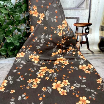 Ervi Bavlněná látka/plátno š.240cm - oránžové květy na hnědém 11632-16, metráž šířka 240 cm