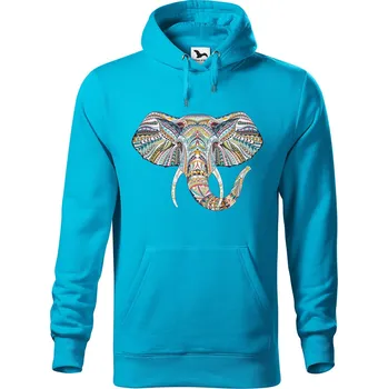 Pánská móda DOBRÝ TRIKO Pánská mikina s potiskem Hlava slona Velikost pánské mikiny: 2XL, Barva: Tyrkysová
