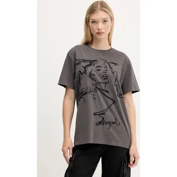 Dámské tričko Bavlněné tričko Desigual BUDAPEST dámské, šedá barva, 25WWTK47 90X, vel. S