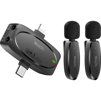 Mikrofon YESIDO pro Apple iPhone - Lightning / USB-C / 3,5mm jack - bezdrátové - černé - sada 2 kusů