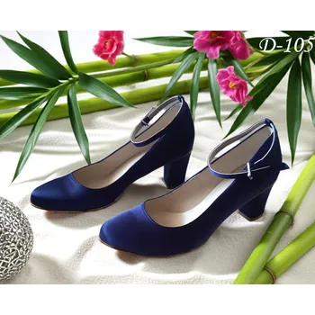 Dámské lodičky Saténové lodičky na širokém podpatku - granátově modré Velikost obuvi: 34