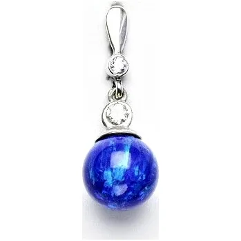 Přívěsek Stříbrný přívěsek, synt. tmavě modrý opál, čiré zirkony - P 43/40 (opál 10 mm)