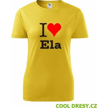 Dámské tričko I love Ela - Barva: žlutá, Velikost S