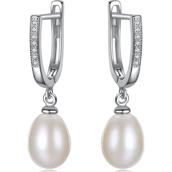 Náušnice Stříbrné náušnice s říční perlou a zirkony - Meucci SYE156