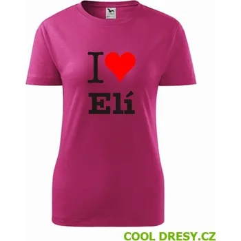 Dámské tričko Dámské tričko I love Elí - Barva: purpurová, Velikost S