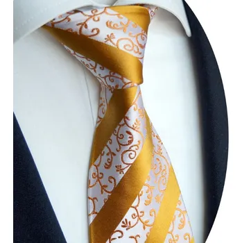 Kravata Beytnur 178-2 luxusní hedvábná kravata zlatooranžový vzor