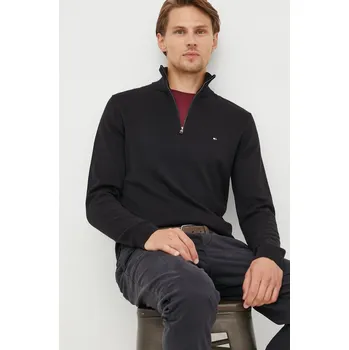 Pánský svetr Svetr s příměsí kašmíru Tommy Hilfiger pánský, černá barva, lehký, s pologolfem MW0MW28049.9BYY 99X, vel. S