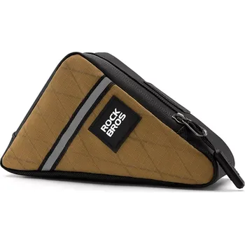 batoh na kolo Rockbros trojúhelníková brašna na rám kola 0,3 l – hnědá (Trojúhelníková rámová brašna Rockbros 0,3 l – hnědá, kompaktní, odolná, lehká)