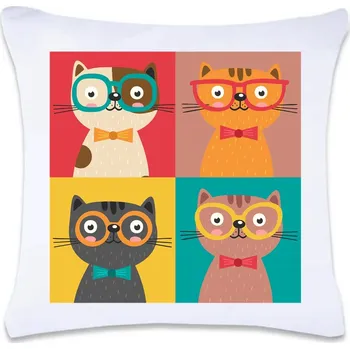 Dekorativní polštářek DOBRÝ TRIKO Polštář s potiskem 40 x 40 cm Čtyři kočky Oboustranný tisk: NE