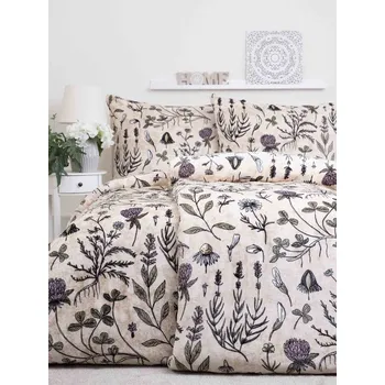 Povlečení MKLuzkoviny.cz Prodloužené povlečení mikroplyš Exclusive – Herbář béžové 140 x 200, 70 x 90 cm nitěné knoflíky