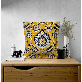 Povlak na polštářek Ervi povlak na polštář bavlněný s lemem - Etno žlutý