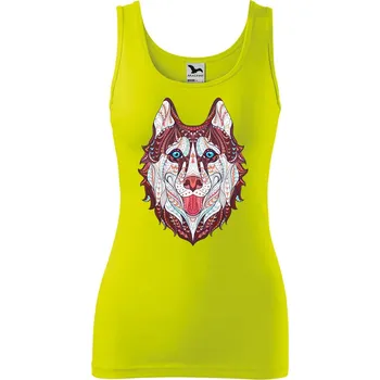 DOBRÝ TRIKO Dámské tílko s potiskem Hlava vlka Velikost: M, Barva: Limetková