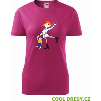 Dámské tričko Dámské tričko Pipi Dlouhá Punčocha - Barva: purpurová, Velikost M