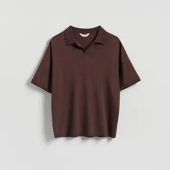 Pánský svetr Reserved - Svetr polo s viskózou - hnědá - 027FR-88X - 027FR-88X-L