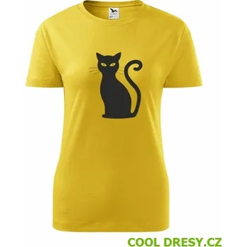 Dámské tričko s kočkou 7 - Barva: žlutá, Velikost XL