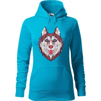 Dámská mikina DOBRÝ TRIKO Dámská mikina s potiskem Hlava vlka Velikost dámské mikiny: XS, Barva: Tyrkysová