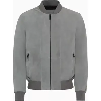 Pánská casual bunda PORSCHE DESIGN Goat suede leather jacket Bunda kožená klasického střihu s detaily z úpletu světle šedá (Exkluzivní kožená bunda vyrobená z vysoce kvalitní kozí kůže s pleteným pasem a žakárovou podšívkou.)