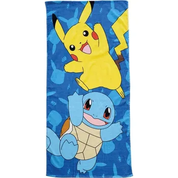 Halantex • Bavlněná plážová osuška Pokémoni - motiv Pikachu a Squirtle - 100% bavlna - 70 x 140 cm