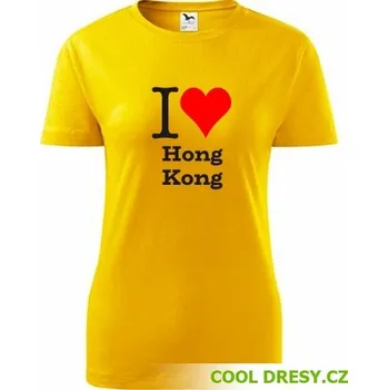 Dámské tričko I love Hong Kong - Barva: žlutá, Velikost XXL