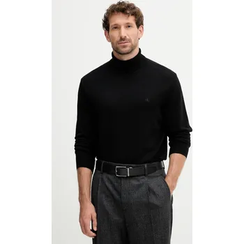 Pánský svetr Vlněný svetr Calvin Klein pánský, černá barva, s golfem, LV04LD317G 99X, vel. M