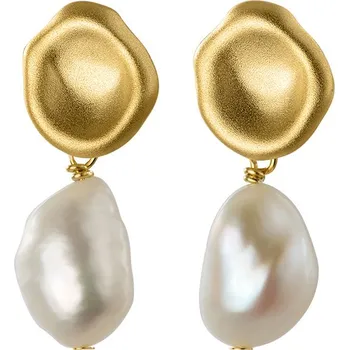 Náušnice Visací pozlacené stříbrné náušnice s říční perlou - Meucci SYE157