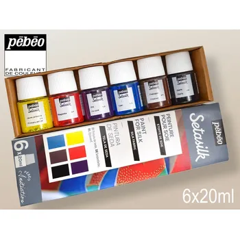 Speciální výtvarná barva Sada barev SETASILK. Obsah SADY 6x20ml č.01, 07, 10, 13, 21, 29