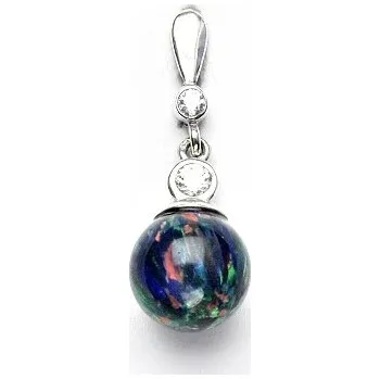 Přívěsek Stříbrný přívěsek, synt. černý opál, čiré zirkony - P 43/40 (opál 10 mm)