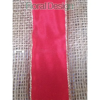 Stuha Stuha proužek okraj zlatý 40mm x 25m červená