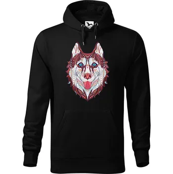 Pánská mikina DOBRÝ TRIKO Pánská mikina s potiskem Hlava vlka Velikost pánské mikiny: 5XL, Barva: Černá