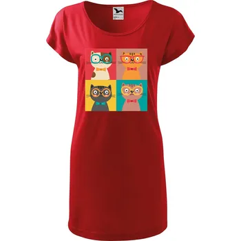 Dámské tričko DOBRÝ TRIKO Dámské tričko/šaty Čtyři kočky Velikost: XL, Barva: Červená