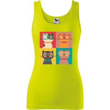DOBRÝ TRIKO Dámské tílko s potiskem Čtyři kočky Velikost: 2XL, Barva: Limetková