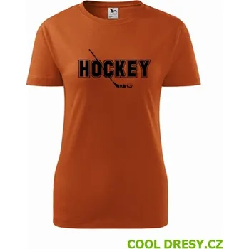 Dámské tričko s nápisem Hockey - Barva: oranžová, Velikost L