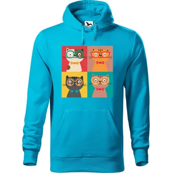 Pánská mikina DOBRÝ TRIKO Pánská mikina s potiskem Čtyři kočky Velikost pánské mikiny: XL, Barva: Tyrkysová