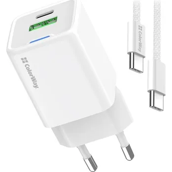 Datový kabel COLORWAY 1x USB-C/ síťová nabíječka/ GaN/ PD/ PPS/ QC/ 35W/ Včetně 100cm kabelu/ Bílá