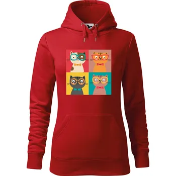 Dámská mikina DOBRÝ TRIKO Dámská mikina s potiskem Čtyři kočky Velikost dámské mikiny: 2XL, Barva: Červená