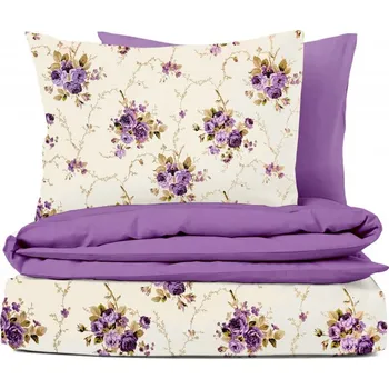Povlečení Ervi bavlněné povlečení oboustranné - fialové růže/fialové