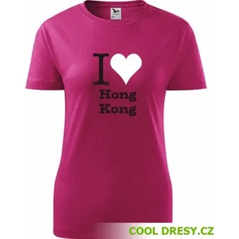 Dámské oblečení Dámské tričko I love Hong Kong - Barva: purpurová, Velikost L