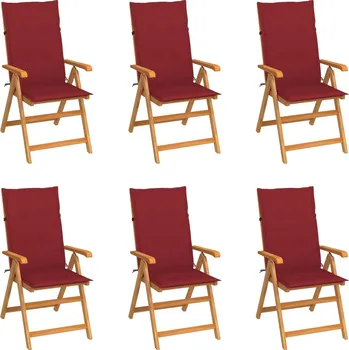 Zahradní židle 6 ks s vínově červenými poduškami masivní teak IM_3065569