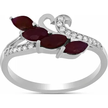 Prsten Prsten stříbrný s broušeným rubínem a zirkony Ag 925 026347 RB 57 mm (US 8), 3 g