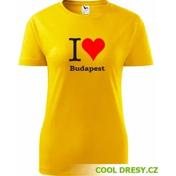 Dámské tričko I love Budapest - Barva: žlutá, Velikost S