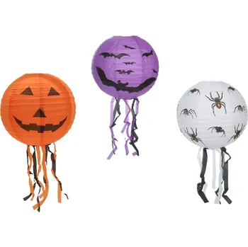 Dětský míč Lampion koule Halloween se střapci papír průměr 30cm v sáčku (bez hůlky) 3 druhy karneval