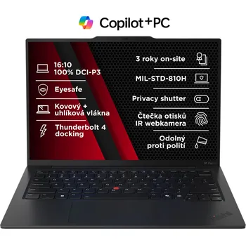 Notebook Lenovo TP X1 Carbon G13, Ultra 7-258V, 14.0˝ 2880 x 1800, UMA, 32GB, SSD 2TB, W11Pro, 500N, lesklý, 5G/LTE, 3y PS, AI