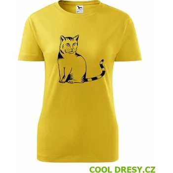 Dámské tričko Dámské tričko kočka divoká - Barva: žlutá, Velikost M