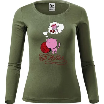 DOBRÝ TRIKO Dámské bavlněné triko Kočičí sen Velikost: M, Barva: Khaki