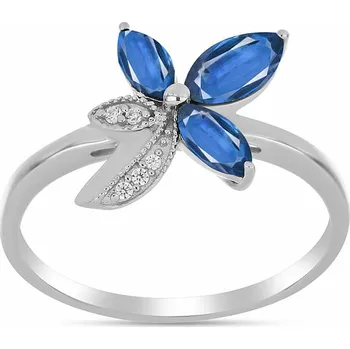 Prsten Prsten stříbrný s broušeným modrým kyanitem a zirkony Ag 925 026097 BK 59 mm (US 9) 2,1 g